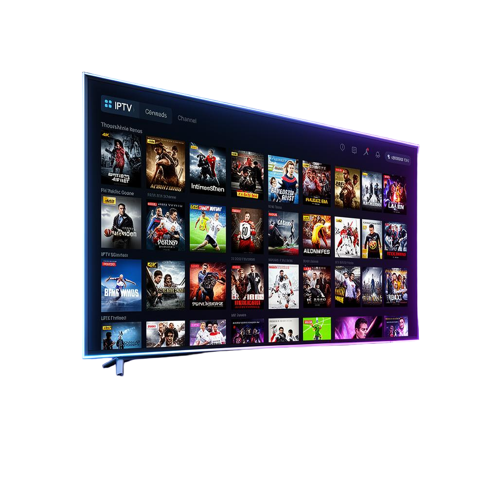 Teste IPTV grátis em Smart TV mostrando interface de canais 4K